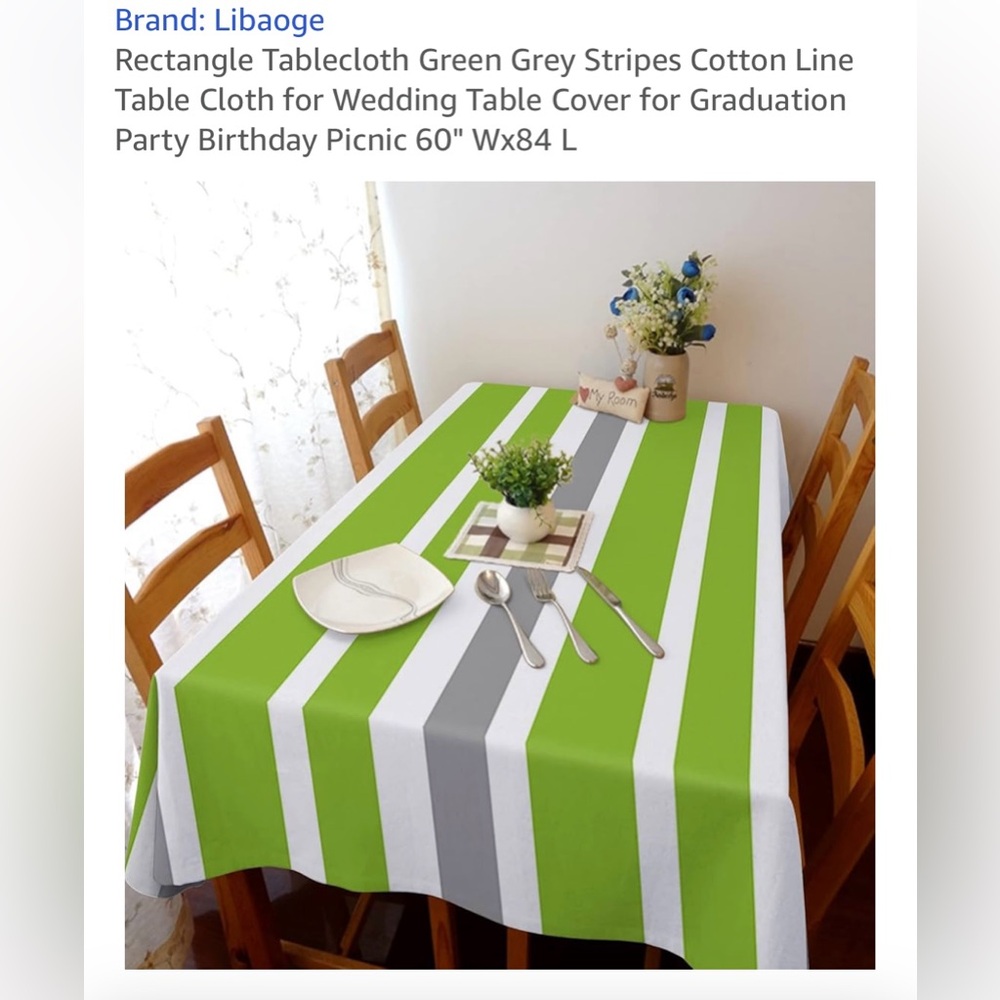 Green and Gray Striped Tablecloth